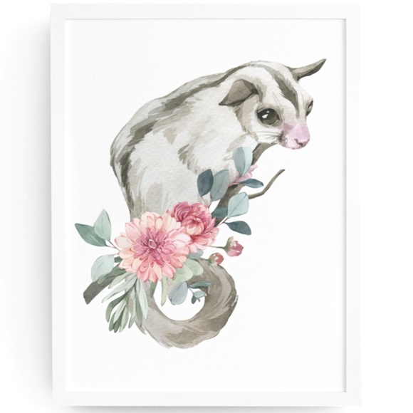 Other - Watercolor Floral Sugar Glider Wall Art Print Poster Unframed